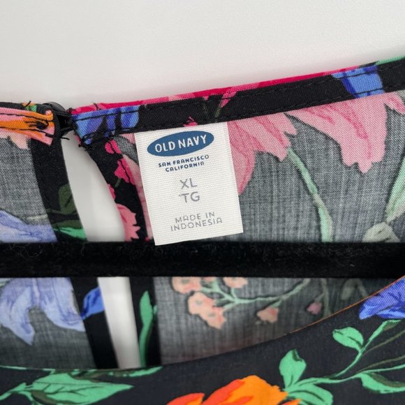 Old Navy Size X-Large Long Bell Sleeve Black Multicolor Floral Shift Dress Rayon - Picture 5 of 6